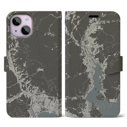 【大船渡（岩手県）】地図柄iPhoneケース（手帳タイプ）モノトーン・iPhone 14 用