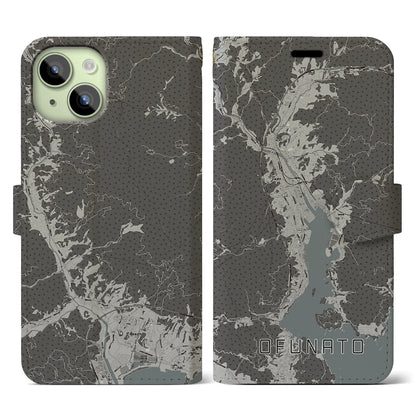 【大船渡（岩手県）】地図柄iPhoneケース（手帳タイプ）モノトーン・iPhone 15 用