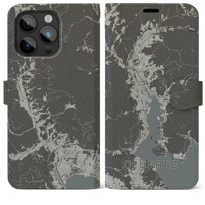 【大船渡（岩手県）】地図柄iPhoneケース（手帳タイプ）モノトーン・iPhone 15 Pro Max 用