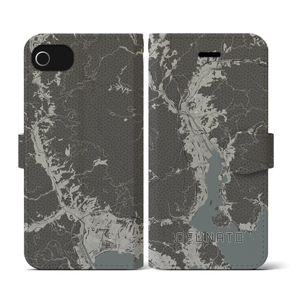 【大船渡（岩手県）】地図柄iPhoneケース（手帳タイプ）モノトーン・iPhone SE（第3 / 第2世代） / 8 / 7 / 6s / 6 用