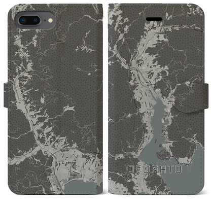 【大船渡（岩手県）】地図柄iPhoneケース（手帳タイプ）モノトーン・iPhone 8Plus /7Plus / 6sPlus / 6Plus 用