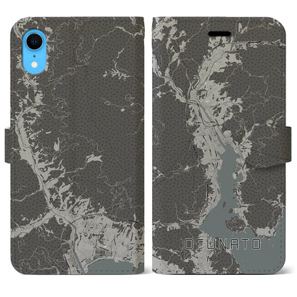 【大船渡（岩手県）】地図柄iPhoneケース（手帳タイプ）モノトーン・iPhone XR 用