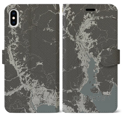 【大船渡（岩手県）】地図柄iPhoneケース（手帳タイプ）モノトーン・iPhone XS Max 用