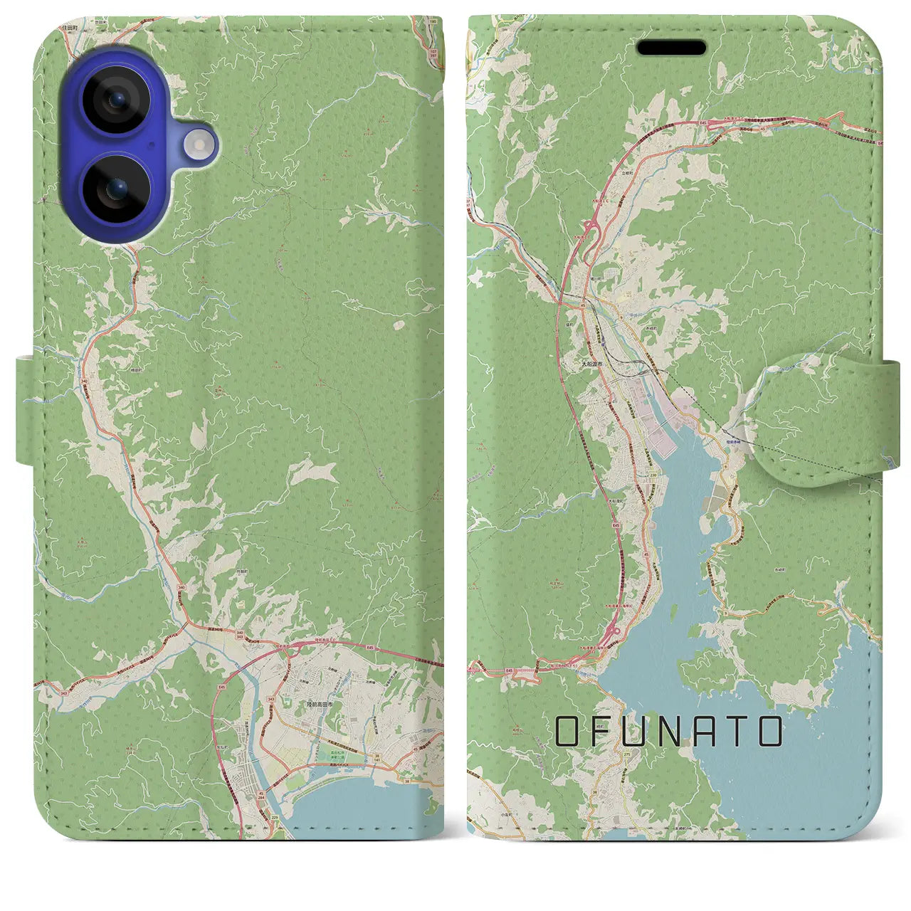 【大船渡（岩手県）】地図柄iPhoneケース（手帳タイプ）ナチュラル・iPhone 16 Pro Max 用