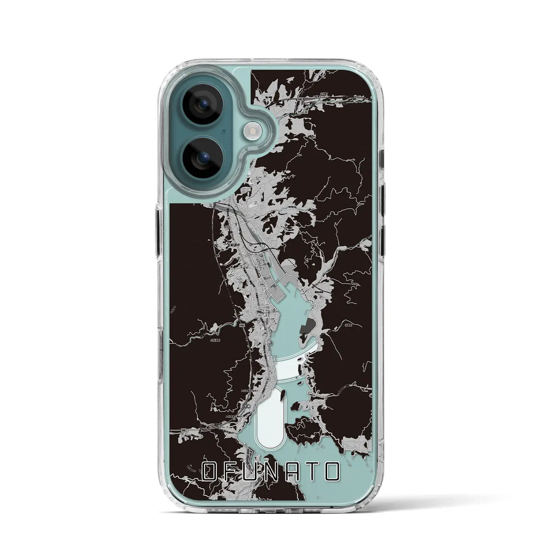 【大船渡（岩手県）】地図柄iPhoneケース（MagSafeタイプ）モノトーン・iPhone 16 Pro 用