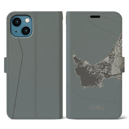 【男鹿（秋田県）】地図柄iPhoneケース（手帳タイプ）モノトーン・iPhone 13 用