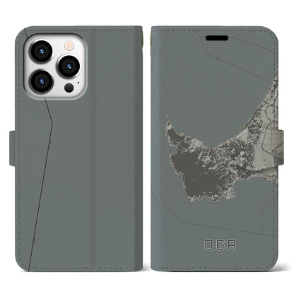 【男鹿（秋田県）】地図柄iPhoneケース（手帳タイプ）モノトーン・iPhone 13 Pro 用