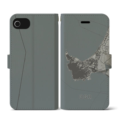 【男鹿（秋田県）】地図柄iPhoneケース（手帳タイプ）モノトーン・iPhone SE（第3 / 第2世代） / 8 / 7 / 6s / 6 用