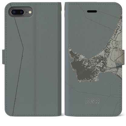 【男鹿（秋田県）】地図柄iPhoneケース（手帳タイプ）モノトーン・iPhone 8Plus /7Plus / 6sPlus / 6Plus 用