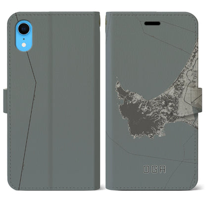 【男鹿（秋田県）】地図柄iPhoneケース（手帳タイプ）モノトーン・iPhone XR 用