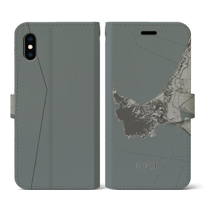 【男鹿（秋田県）】地図柄iPhoneケース（手帳タイプ）モノトーン・iPhone XS / X 用