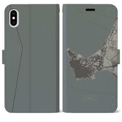 【男鹿（秋田県）】地図柄iPhoneケース（手帳タイプ）モノトーン・iPhone XS Max 用