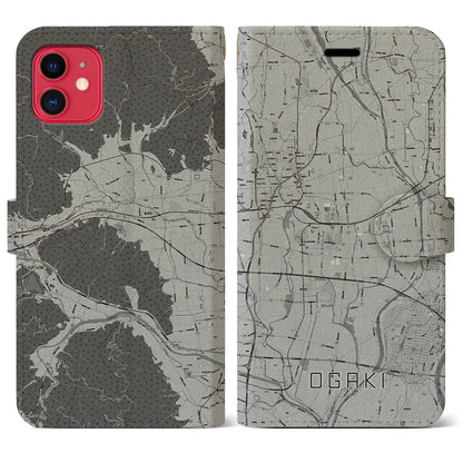 【大垣（岐阜県）】地図柄iPhoneケース（手帳タイプ）モノトーン・iPhone 11 用