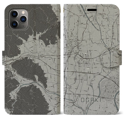 【大垣（岐阜県）】地図柄iPhoneケース（手帳タイプ）モノトーン・iPhone 11 Pro Max 用