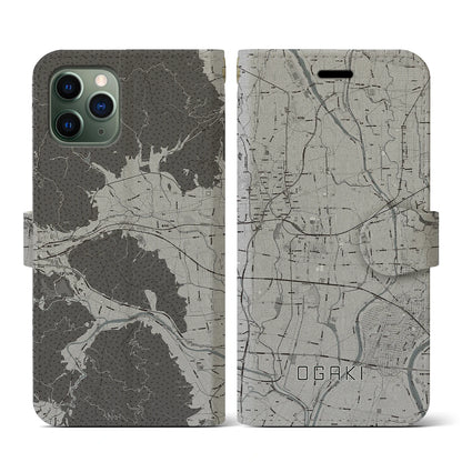 【大垣（岐阜県）】地図柄iPhoneケース（手帳タイプ）モノトーン・iPhone 11 Pro 用