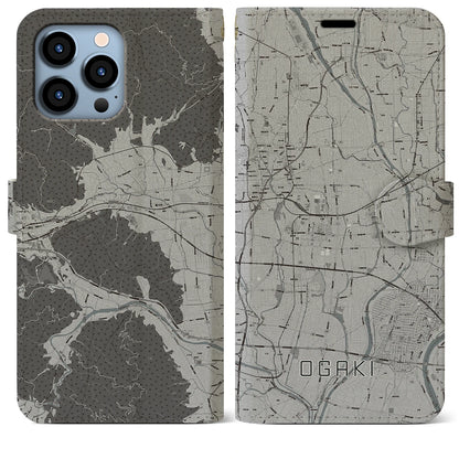 【大垣（岐阜県）】地図柄iPhoneケース（手帳タイプ）モノトーン・iPhone 13 Pro Max 用