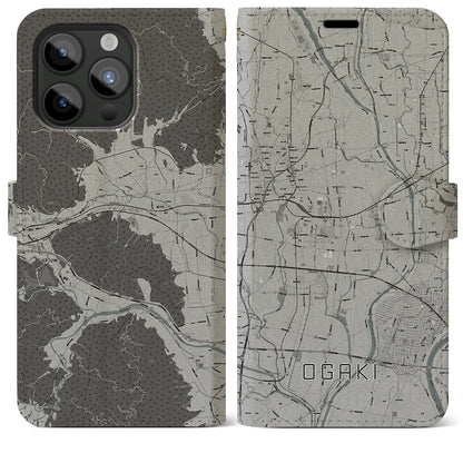 【大垣（岐阜県）】地図柄iPhoneケース（手帳タイプ）モノトーン・iPhone 15 Pro Max 用