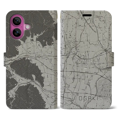【大垣（岐阜県）】地図柄iPhoneケース（手帳タイプ）モノトーン・iPhone 16 Pro 用