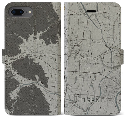 【大垣（岐阜県）】地図柄iPhoneケース（手帳タイプ）モノトーン・iPhone 8Plus /7Plus / 6sPlus / 6Plus 用