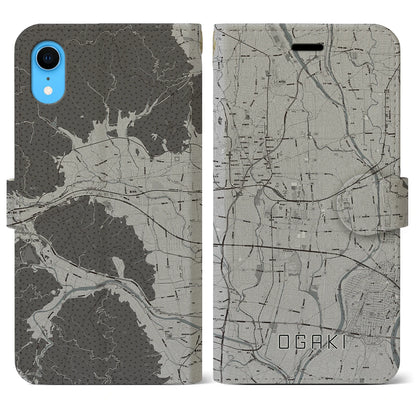 【大垣（岐阜県）】地図柄iPhoneケース（手帳タイプ）モノトーン・iPhone XR 用