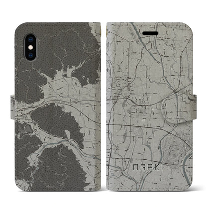 【大垣（岐阜県）】地図柄iPhoneケース（手帳タイプ）モノトーン・iPhone XS / X 用