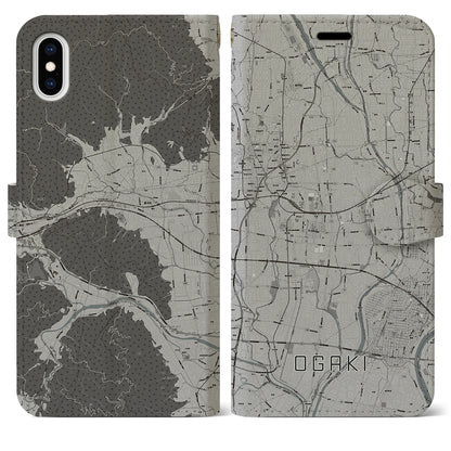 【大垣（岐阜県）】地図柄iPhoneケース（手帳タイプ）モノトーン・iPhone XS Max 用