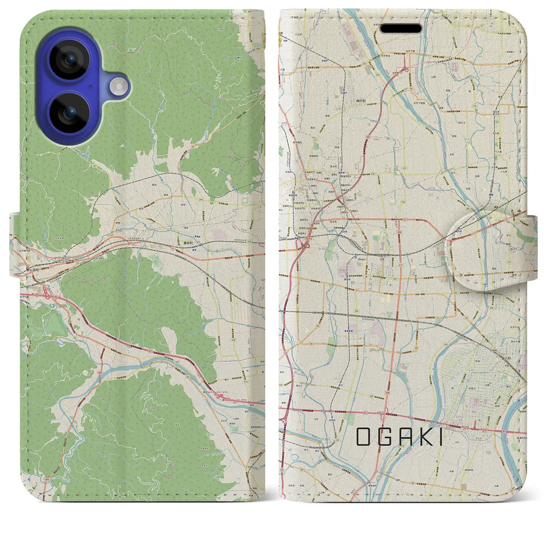 【大垣(岐阜県)】地図柄iPhoneケース(手帳タイプ)ナチュラル・iPhone 16 Pro Max 用