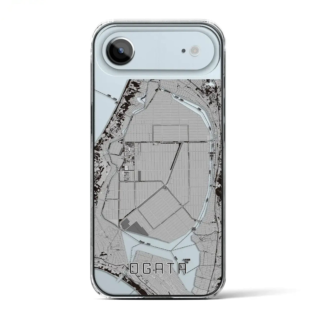 【大潟(秋田県)】地図柄iPhoneケース(クリアタイプ)モノトーン・iPhone 17 Pro Max 用