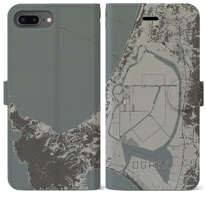 【大潟（秋田県）】地図柄iPhoneケース（手帳タイプ）モノトーン・iPhone 8Plus /7Plus / 6sPlus / 6Plus 用