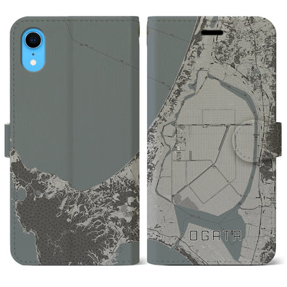 【大潟（秋田県）】地図柄iPhoneケース（手帳タイプ）モノトーン・iPhone XR 用
