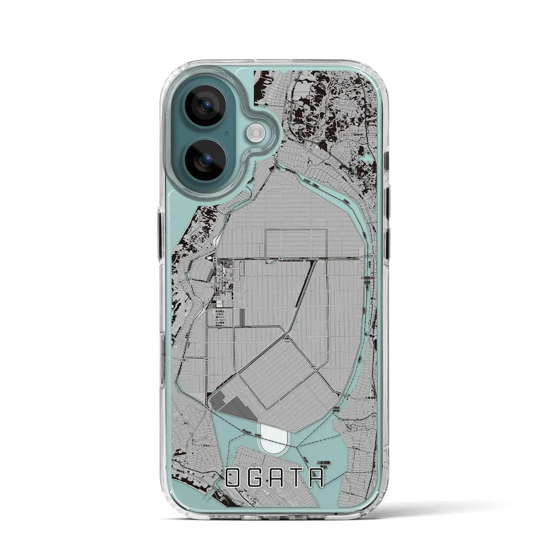 【大潟（秋田県）】地図柄iPhoneケース（MagSafeタイプ）モノトーン・iPhone 16 Pro 用