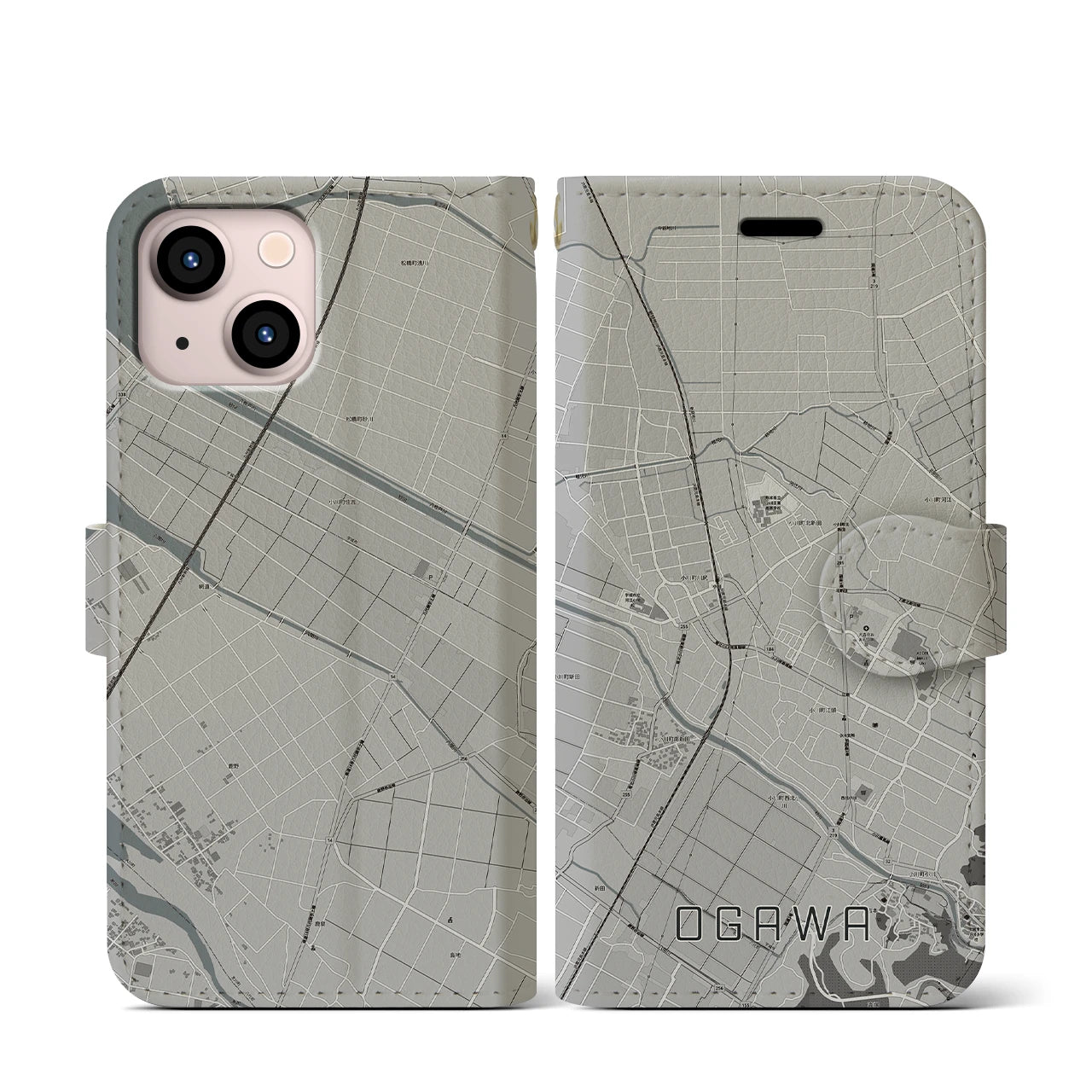 【小川（熊本県）】地図柄iPhoneケース（手帳タイプ）