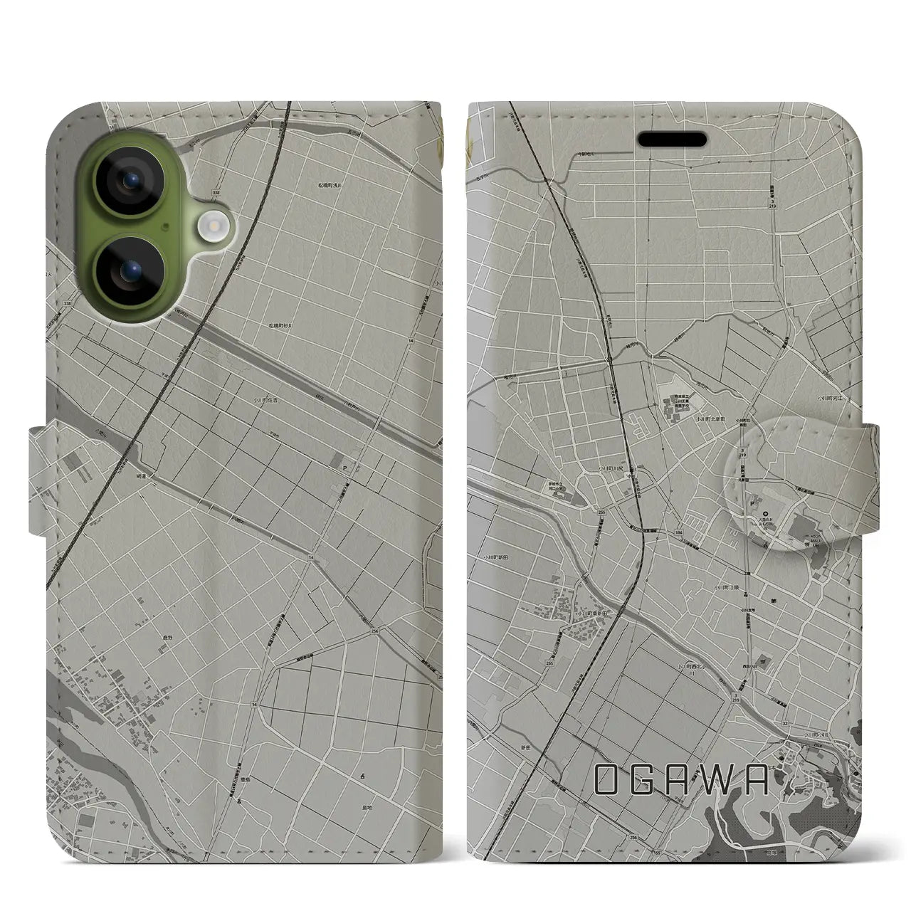 【小川（熊本県）】地図柄iPhoneケース（手帳タイプ）