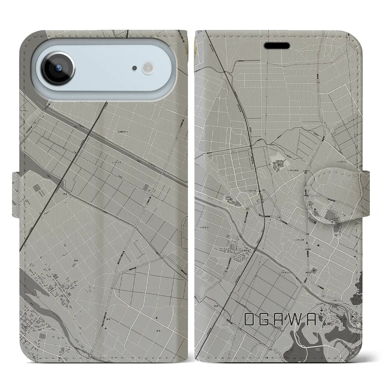 【小川（熊本県）】地図柄iPhoneケース（手帳タイプ）