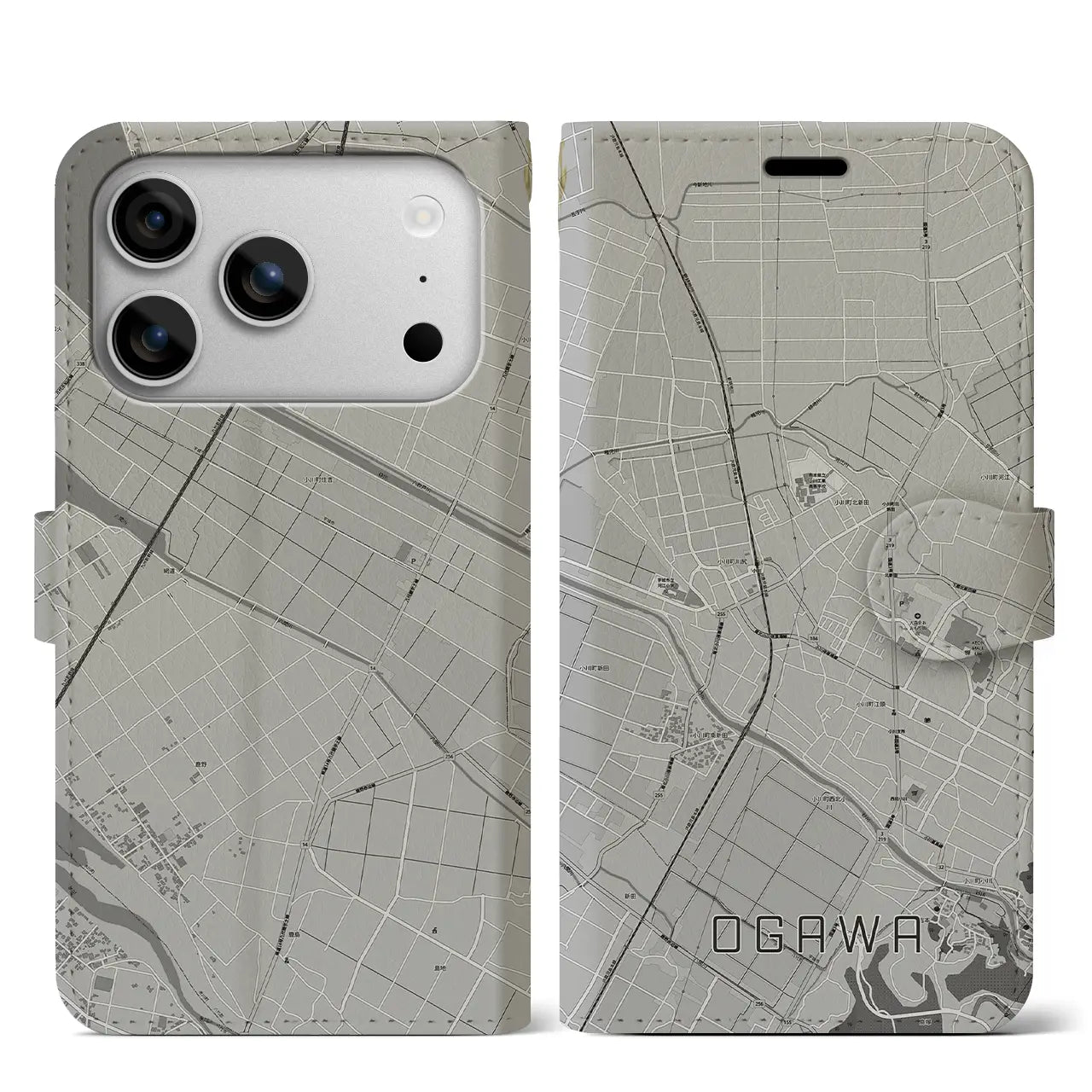 【小川（熊本県）】地図柄iPhoneケース（手帳タイプ）