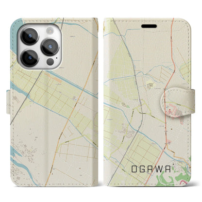 【小川（熊本県）】地図柄iPhoneケース（手帳タイプ）ナチュラル・iPhone 14 Pro 用