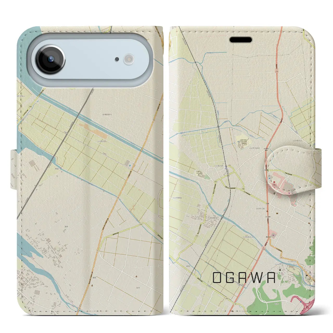 【小川（熊本県）】地図柄iPhoneケース（手帳タイプ）