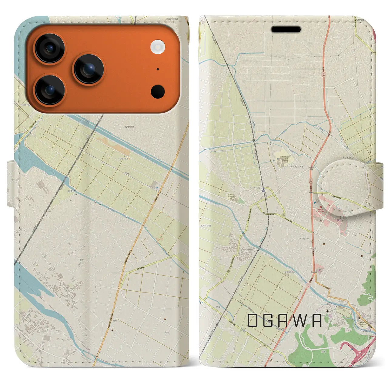 【小川（熊本県）】地図柄iPhoneケース（手帳タイプ）