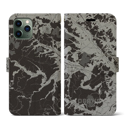 【小川（埼玉県）】地図柄iPhoneケース（手帳タイプ）モノトーン・iPhone 11 Pro 用