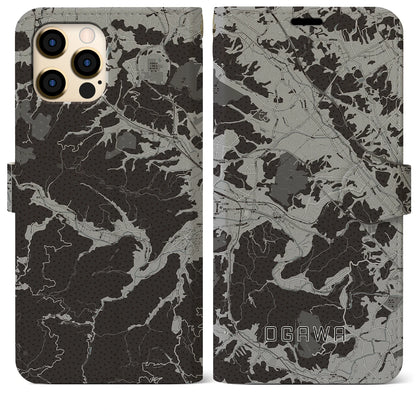 【小川（埼玉県）】地図柄iPhoneケース（手帳タイプ）モノトーン・iPhone 12 Pro Max 用