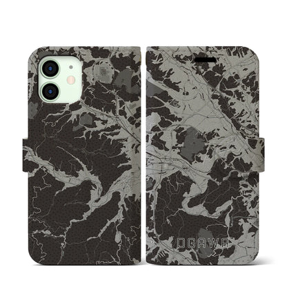 【小川（埼玉県）】地図柄iPhoneケース（手帳タイプ）モノトーン・iPhone 12 mini 用