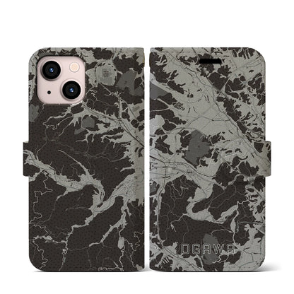 【小川（埼玉県）】地図柄iPhoneケース（手帳タイプ）モノトーン・iPhone 13 mini 用