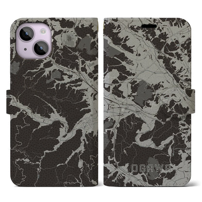 【小川（埼玉県）】地図柄iPhoneケース（手帳タイプ）モノトーン・iPhone 14 用