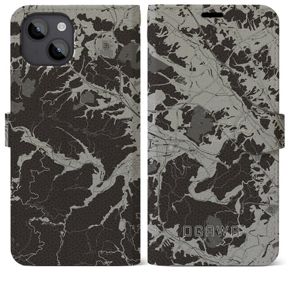 【小川（埼玉県）】地図柄iPhoneケース（手帳タイプ）モノトーン・iPhone 14 Plus 用