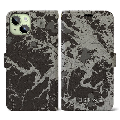 【小川（埼玉県）】地図柄iPhoneケース（手帳タイプ）モノトーン・iPhone 15 用