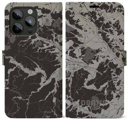 【小川（埼玉県）】地図柄iPhoneケース（手帳タイプ）モノトーン・iPhone 15 Pro Max 用