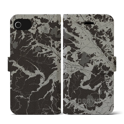 【小川（埼玉県）】地図柄iPhoneケース（手帳タイプ）モノトーン・iPhone SE（第3 / 第2世代） / 8 / 7 / 6s / 6 用