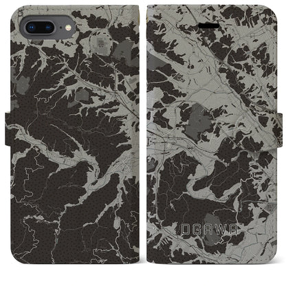 【小川（埼玉県）】地図柄iPhoneケース（手帳タイプ）モノトーン・iPhone 8Plus /7Plus / 6sPlus / 6Plus 用