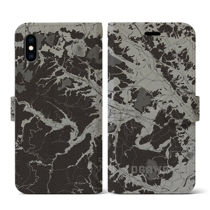 【小川（埼玉県）】地図柄iPhoneケース（手帳タイプ）モノトーン・iPhone XS / X 用