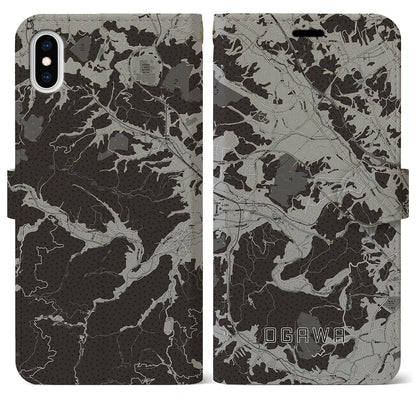 【小川（埼玉県）】地図柄iPhoneケース（手帳タイプ）モノトーン・iPhone XS Max 用